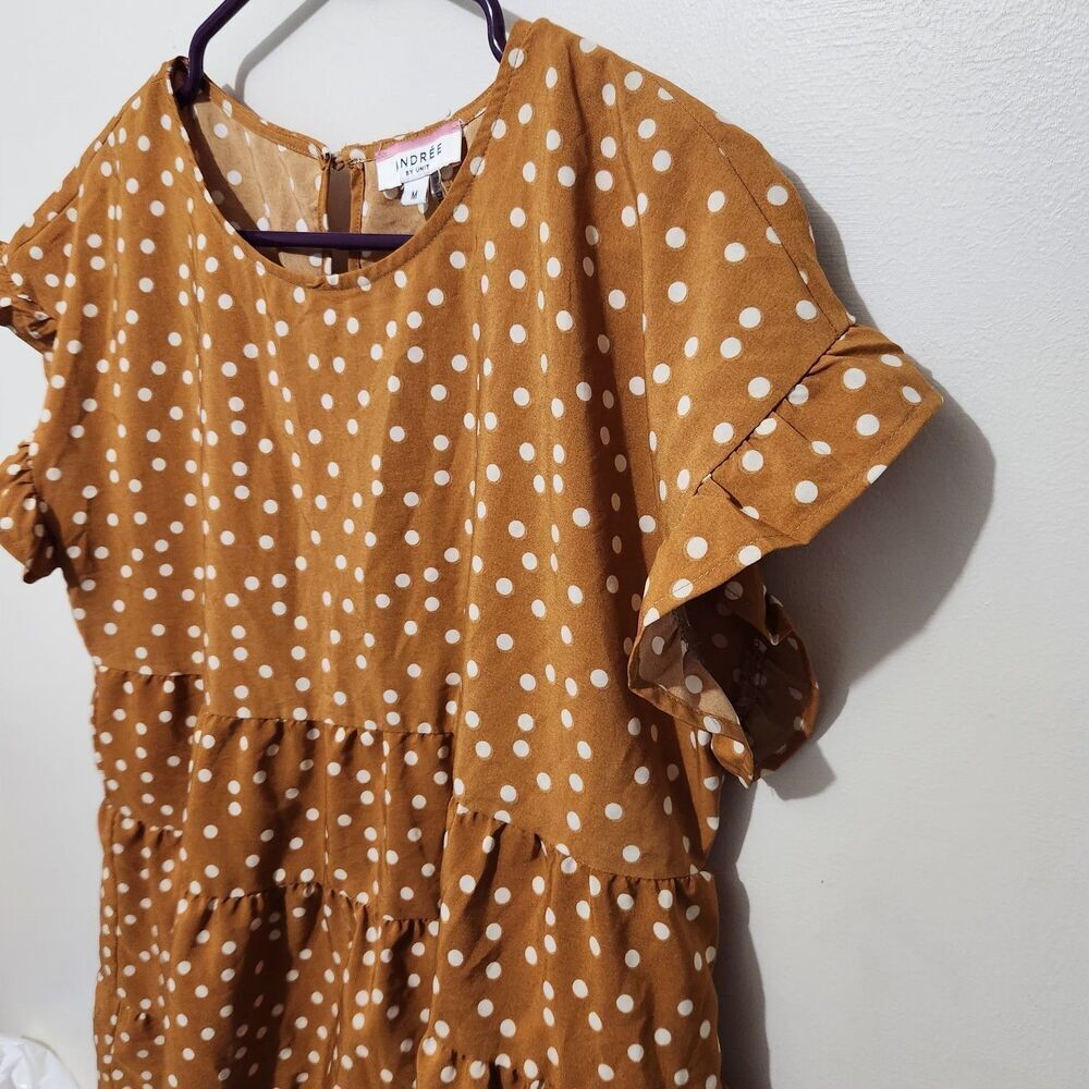 andree by unit top Size Medium Brown Polka Dot Short Sleeve